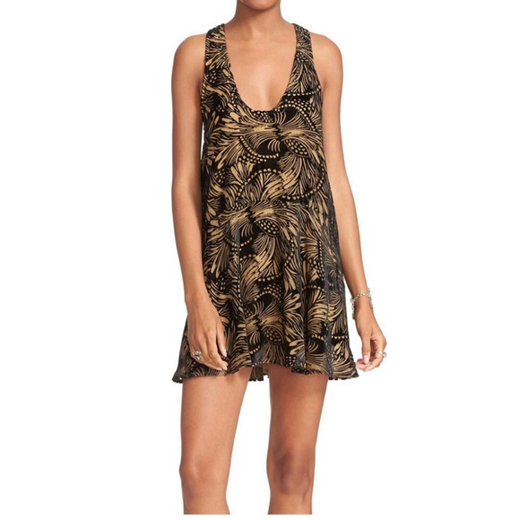FREE PEOPLE ELLIE VELVET MINI DRESS SIZE MEDIUM BLACK/GOLD - Picture 2 of 15